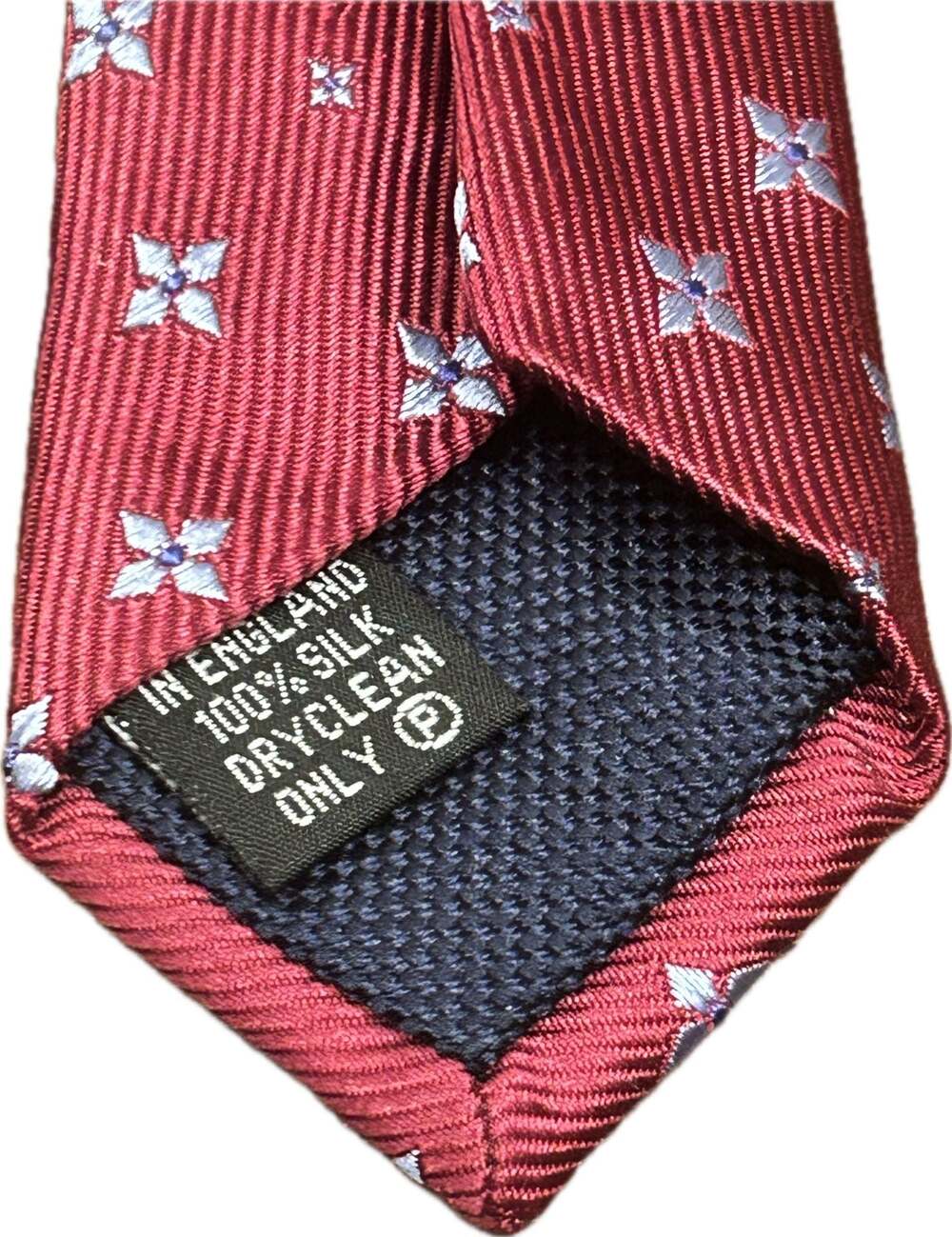 PINK Thomas Pink Men's Red Silk Tie w Blue Floral Motif luxury English country - Picture 10 of 10